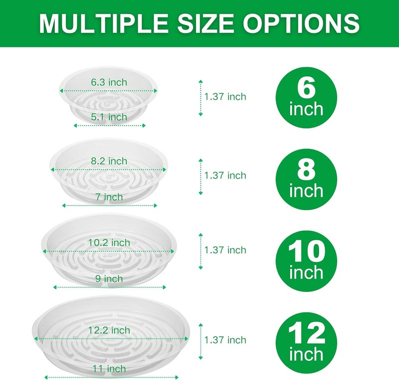 CATIFLIN 24 Pack Clear Plant Saucers - 6, 8, 10, 12 Inch Plastic Plant Trays for Pots, Flower Pot Saucers, Indoor & Outdoor Planter Drip Tray for Water Drainage & Protection - Image 3